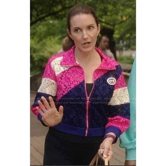 Gucci Jackets & Blazers - Gucci Lace Bomber Jacket Pink Navy Cream Zip-Up Logo Patch